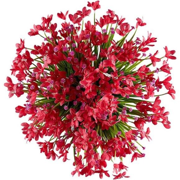 8Bundles Artificial Daffodils Flowers Fake Artificial Greenery UV Resistant(Red) - Picture 2 of 7